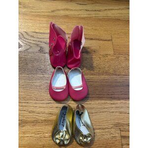 Doll Shoes Set: Pink & Gold Ballet Flats & Booties
